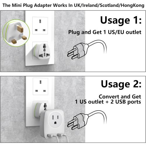 European Travel Plug Adapter, The US to Europe & UK Power Outlet Converter, USA to England Ireland German Italy Spain France Greece Iceland International Electrical Adaptor USB Wall Charger