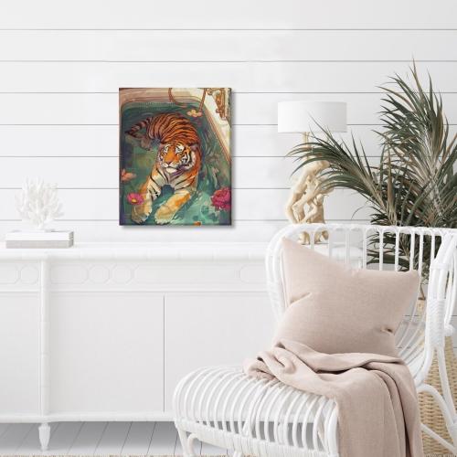 Vintage Whimsical Minimalism Animal Bathroom Art Tiger In Bathtub Poster Canvas Wall Art Living Room Aesthetic Home Decor Bedroom Decoration Gift Posters Unframed12x16inch