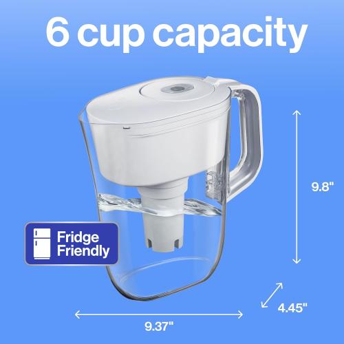 Brita Water Filter Pitcher for Tap and Drinking Water with 1 Standard Filter, Lasts 2 Months, 6-Cup Capacity, BPA Free, White