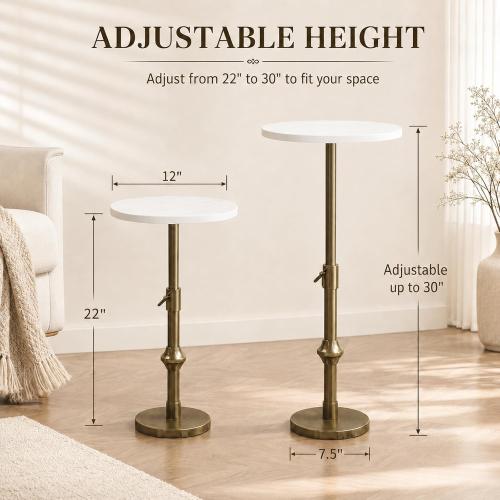 WHGBJA Adjustable Drink Table, Faux Marble Pedestal Side Table, 12“X30