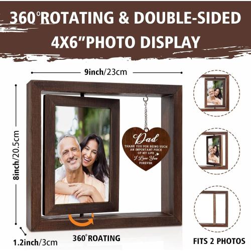 Size 4x6 Color Brown Fathers Day Birthday Gifts for Dad, Dad Gifts Wood Rotating Picture Frame, Dads Birthday Gift, Gift for Dads Father Daddy from Daughter Son, Dad Frame Fits 4x6 In Photo