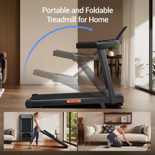 Black 3-in-1 Treadmill with 14% Incline, Portable Treadmills for Home with Handle, Foldable Treadmills with 300 Lbs Weight Capacity, 3.0HP Quiet Walking Pad Treadmill, Three Touch Screen