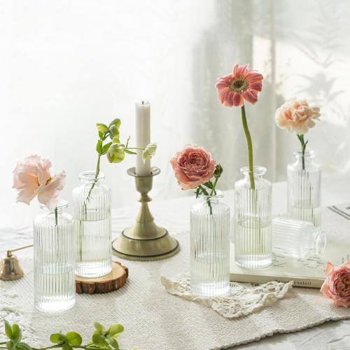 Glass Bud Vases Set of 12, Ribbed Bud Vases in Bulk, Mini Vases for Centerpieces, Small Clear Vintage Vase for Table Decorations, Wedding Decor, Home (Ribbed)