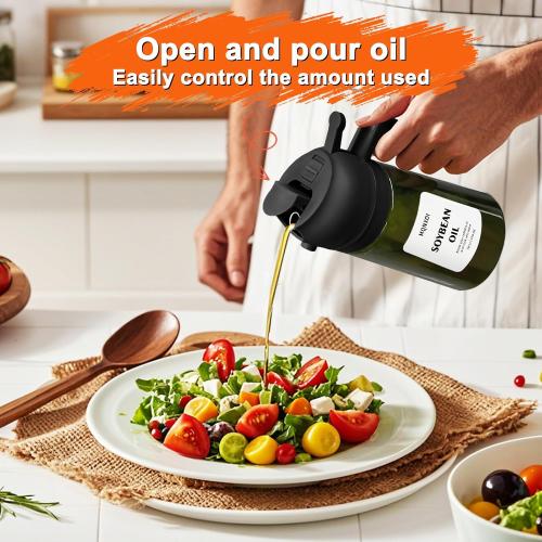Oil Sprayer for Cooking, 2 in 1 Olive Oil Dispenser Bottle for Kitchen, 16oz/470ml Premium Glass, Food-grade Oil Mister for Air Fryer, Salad, Frying, BBQ (Black   Dark Green Bottle)