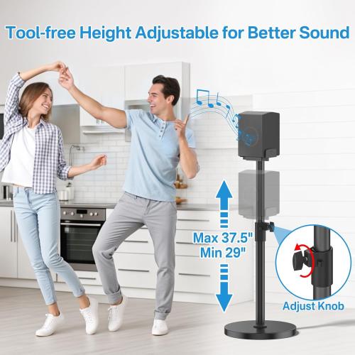 Heavy Duty Speaker Stand Pair for Samsung HW-Q990H/Q990F/Q930F/Q990D/Q930D/Q990C, Height Extend 29–37.5 Speakers Stand, Dual Side Clamp Fits 5–11 Samsung Rear Speaker Stands, Built-in Cable Mgmt