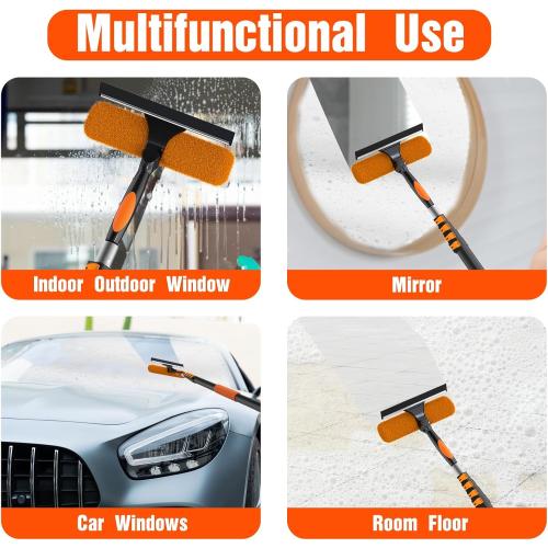 26FT Window Squeegee with Extension Pole, 2-in-1 Squeegee for Window Cleaning, Professional Cleaning Kit for Home with 20FT Telescoping Pole for Outdoor Indoor Use