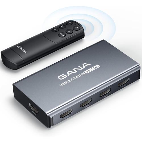 HDMI Switch 5 in 1 Out 4K@60Hz, GANA HDMI Splitter Switcher with Remote, Aluminum HDMI 2.0 Switch Box Hub for 3D, HDCP2.2, HDR, Compatible with Xbox, PS5/4/3,Fire Stick,Roku,Blu-Ray Player