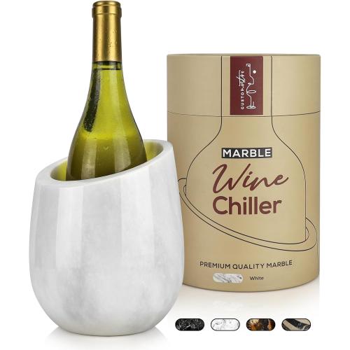 Gusto Nostro Marble Wine Chiller Bucket - 750ml Wine Bottle Cooler and Champagne Chiller for Party, Kitchen, Bar Cart Decor to Chill & Keep Bottles Cold with Unique Wine Lovers Gift Box (White)