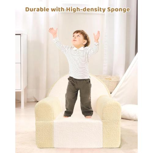 Toddler Chair, Comfy Foam Kids Couch with Soft Velvet Cover, Toddler Couch for Gaming and Studying, Kids Sofa That Fits Nicely with Any Modern Decor, Beige