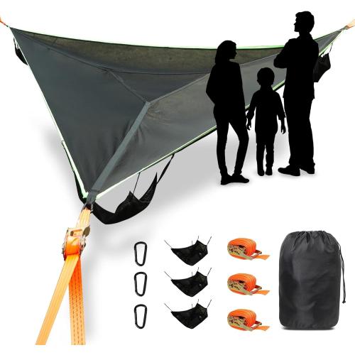 LUKETURE Triangle Camping Hammock, 13ft Multi Person Hammocks Max 1100 lbs for Outdoor Relaxing, Extra Large Hammock w/Ratchet/Webbing Straps (13ft-Triangle Camping Hammock)