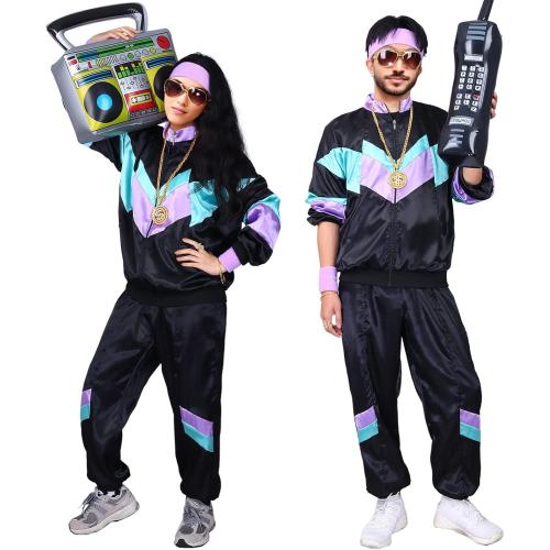 80s Tracksuit Outfit for Men Women, 90s Retro Hip Hop Costumes Windbreaker Kit Shell Suit Halloween Party Dress