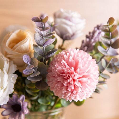 Clear Jar Multicolor Fake Flowers with Vase, Faux Peony Silk Flowers for Home Decor, Coffee Table, Living Room, Bathroom Plant Decor, Centerpiece Table Decorations