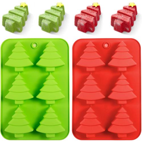 AnyDesign Christmas Silicone Molds Red Green Xmas Tree Candy Chocolate Mould, 2Pcs