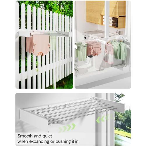Wall Mounted Clothes Drying Rack 40 inches, Foldable Wall Mount Laundry Rack Folding Indoor, Drying Rack Clothing Collapsible, Hidden Space Saver with Wall Template, 6 Rods, White