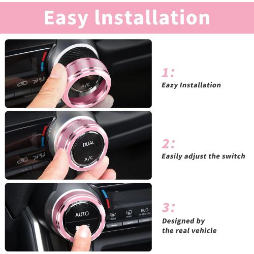 Polodunn for Toyota RAV4 Accessories 2025 2024 2023 2022 2021 2020 2019 -Air Conditioning Knob Covers, Push Start Button Cover Trim Rings 4pcs (Pink)