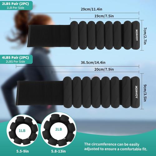 YOVKOK Ankle Weights, 1LB/ 2LB Each, Multiple Options | Wrist Leg Arm Weights for Women Men, Adjustable Silicone Weighted Bangles for Walking, Yoga, Pilates, Home Gym Workout