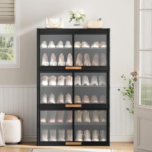 7 Tier Shoe Cabinet with Doors, 24-Pair Storage, Black