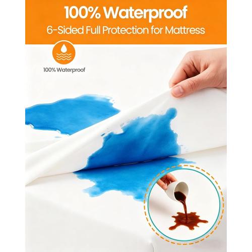 Zippered Queen Mattress Protector Waterproof Cover 60x80 Fits 6-9 inch Depth, Ptsuker Fully Encased Encasement Liquid Proof Urine Pee Protection