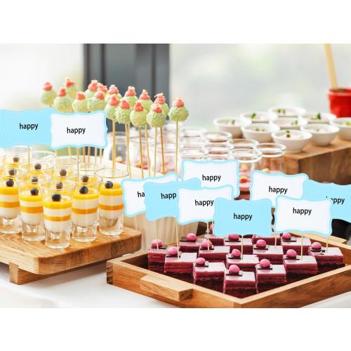 ONLYKXY 20pcs Blank Cake Cupcake Toppers Decor Toothpick Flag Cute Food Appetizer Funny Stick Picks DIY Marker Tag Sign for Theme Party Bride Shower Birthday Wedding (Blue & White)