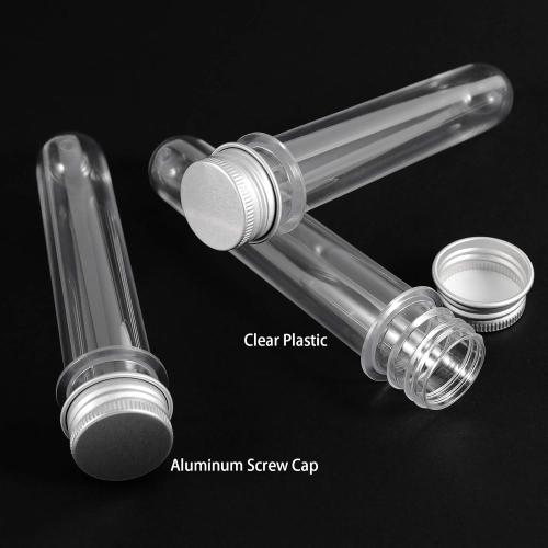 HOZEON Clear Plastic Test Tubes with Caps, 40 ml Test Tubes Sealing Protection Sheets for Plants, Scientific Experiments Candy Storage, Powders, Spices, 140 x 25 mm