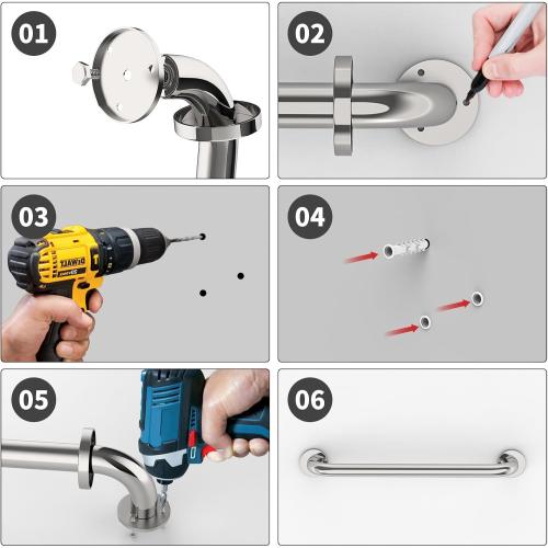 16 Inch Stainless Steel Shower Grab Bar, ZUEXT Chrome Shower Handle, Bathroom Balance Bar, Safety Hand Rail Support Bar for Handicap Elderly Injury, Senior Assist Bath Tub Wall Concealed Mount Handle