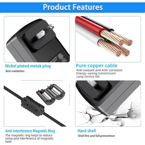 TKDY 24V 1.5A DC Power Supply Cord, fit for DC 24V 1.5A 1A 0.5A LED Light Strip, 24 Volt Light Diffuser, and More, 100-240V 50/60hz 36W 24W Power Adapter with 5 Tips (Not for Charging).