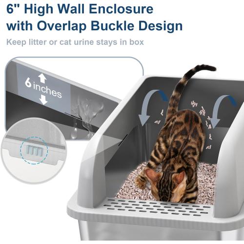 23.6''x16''x12'' Enclosed Stainless Steel Litter Box with Lid, XL Sifting Litter Box for Pine Pellets, High Sides Metal Litter Box System for Big Cats, Anti-Leakage, Easy Cleaning, Less Tracking