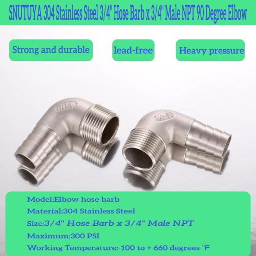 3/4 Hose Barb x 3/4 Male NPT 304 Stainless Steel 90 Degree Elbow- Home Brew Pipe Fitting，lead-free，2 pcs