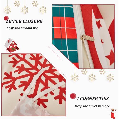 Dobuyly Christmas DuveSet Queen Christmas Tree Snowflake Bell Pattern Patchwork Bedding Set Reversible Red Green Plaid Xmas Comforter Cover with 2 Pillowcases