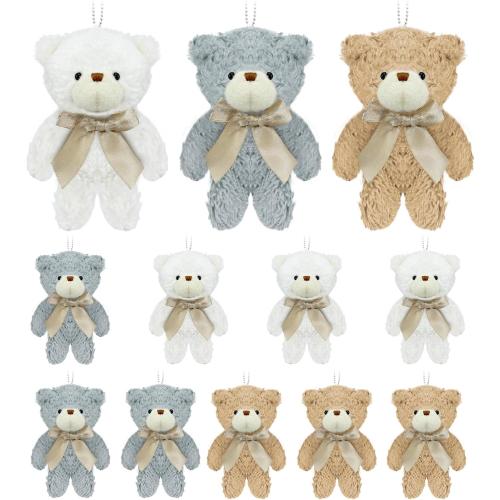 12 pcs Mini Stuffed Teddy Bears 4.7 Inch Small Plush Teddy Bears Bulk for DIY Keychain Birthday Christmas Party Favor (White   Brown   Grey)