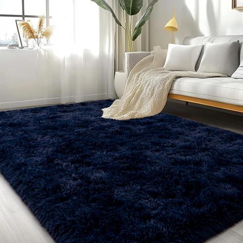 Large Area Rugs for Living Room Bedroom, Dark ? Navy Blue Fluffy Shag Rug, Ultra Soft Shaggy Plush Fuzzy Modern Indoor Throw Floor Carpet for Kids Girls Boys Dorm Nursery Home Decor Aesthetic