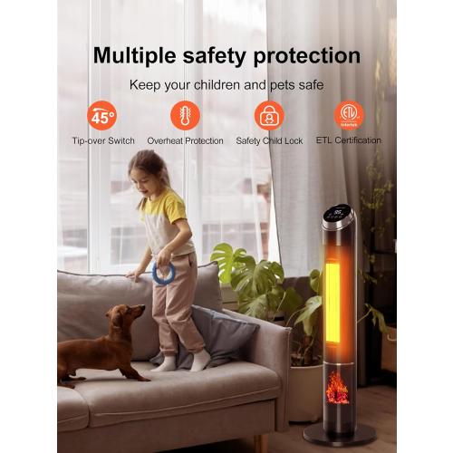 38 Electric Space Heater With Flame, 24H Timer, Remote, Thermostat, 3 Modes, Tip-Over and Overheat Protection for Indoor, Bedroom, Office, Large Room Use