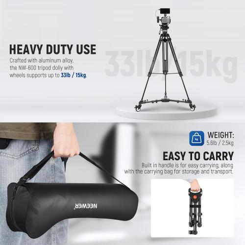 NEEWER Photography Tripod Dolly, Heavy Duty 50lbs Capacity Tripod Wheels with 3 Rubber Wheels for DSLR Cameras Camcorder Photo Video Lighting