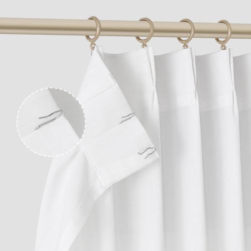 White Pinch Pleated Linen Curtains 96 Inches Long 2 Panels for Living Room Bedroom Cotton Light Filtering Semi Sheer 96 Inch Curtains Ceiling Floor Off White Pinch Pleat Drape with Hooks for Track