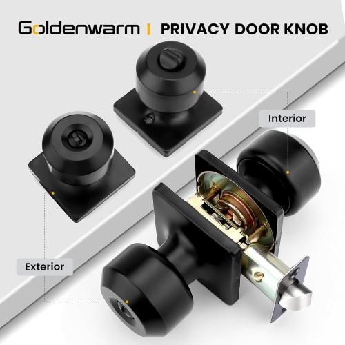 goldenwarm Black Door Knobs, Matte Black Privacy Door Knob Interior, Square Interior DoorKnobs for Bedroom, Bathroom, (6 Pack)