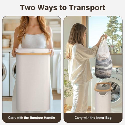 Bathola Slim Laundry Hamper with Lid, Dirty Clothes Hampers for Laundry, Collapsible Laundry Baskets for Small Spaces, Bedroom, Bathroom, Laundry Room, Beige