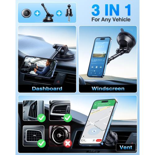 【2025 Military-Grade】VANMASS for MagSafe Car Mount【Upgraded Strongest Magnetic&Suction】Phone Holder Cell Stand for Dashboard Windshield Vent,Tesla Truck Cradle for iPhone 17 Pro Max 16 15 14 13 12 Air