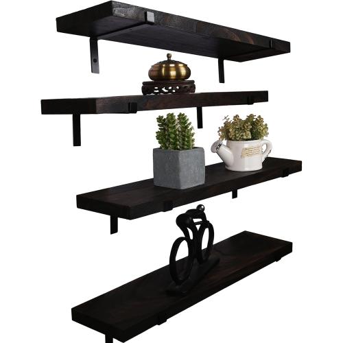 24 Inch Rustic Wood Floating Shelves for Wall Decor Farmhouse Wooden Wall Shelves for Bathroom Kitchen Bedroom Living Room Set of 4 Dark Brown