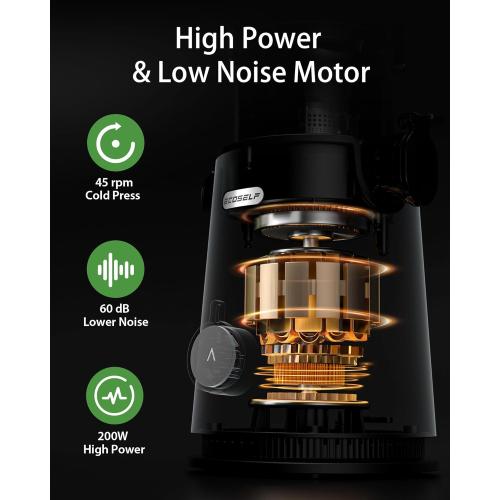 Juicer Machines - Wide Mouth Feed Chute with Self Feeding Hands-Free Design - Cold Press Juicer for Vegetables and Fruits - Juice Extractor Machine High Juice Yield - With Pusher