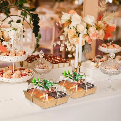 VAIPI 50 Sets Charcuterie Boxes with Clear Lids, Wedding Cake Boxes for Guests Paper Disposable Food Containers with Thank You Cards, Eucalyptus Leaves and Toothpick for Party Bakery Sandwich Salad