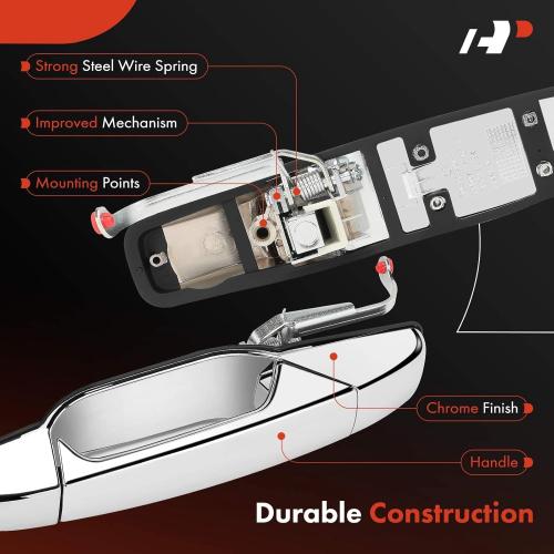A-Premium - Rear Left Driver Side Exterior Door Handle - Compatible with Chevy, GMC & Cadillac Models - 2007-2014 - Silverado, Sierra, Tahoe, Suburban, Avalanche, Yukon - Replace# 15915659, 25960521