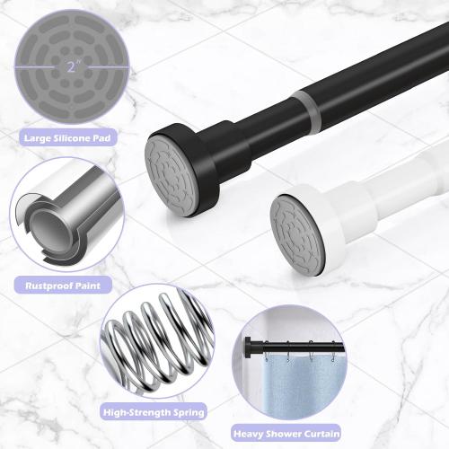 Shower Curtain Rod Spring Tension:Black Shower Rods for Bathroom 34 to 43 Inch,1 Inch Modern Heavy Duty Adjustable Tension Shower Curtain Rod No Drilling No-Slip Easy Install,Matte Black