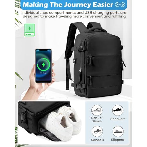 Black Vacuum Backpack Travel Laptop Backpacks For Women Men Carry On Backpack With Vacuum Compression Bags Seal Packing Personal Item Travel Bag Vacpack Backpacks Without Pump