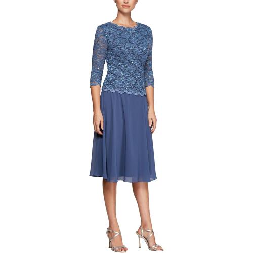 Size 10 P Alex Evenings Women's Tea Length Embroidered Bodice Mother of The Bride Gown, Wedding Guest Dress (Petite and Regular Sizes)