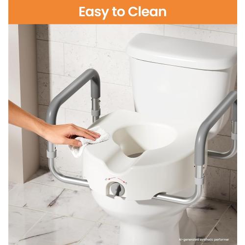 HOMLAND Toilet Seat Risers for Seniors, Adjustable Width & Height, 300 Lbs | Removable Padded Handles, Elevated Raised Toilet Seat for Elderly, Handicap, Fits Most Toilet, Dual-Locking System