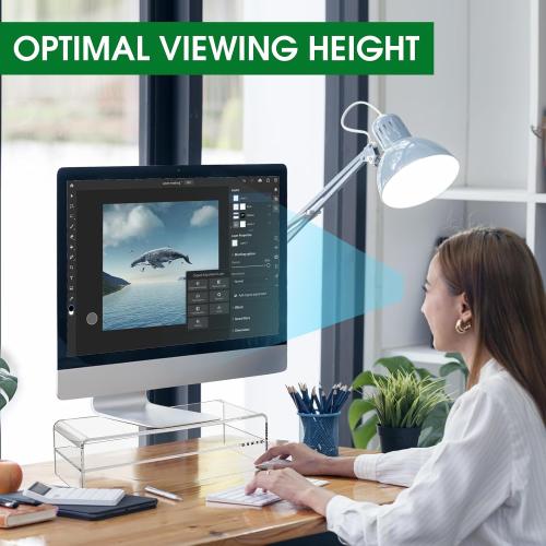 20in Large Acrylic Monitor Stand, 2-Tier Premium Large Laptop Stand, Acrylic Computer Monitor Riser for Home, Office, Business, Keyboard Storage, Multi-Media Laptop, Printer, TV