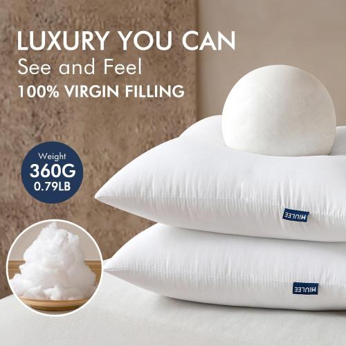 MIULEE Throw Pillows Inserts, Pack of 2 12x20 Inch 100% Virgin Fiber Filling Bed Couch Pillows