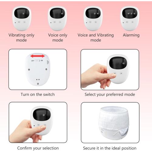 White Wireless Bedwetting Alarm for Boys and Girls USB-C Rechargeable, High Sensitivity, Loud Sound, Strong Vibration, Pee Alarm, Bedwetting Solutions, Potty Training for Kids