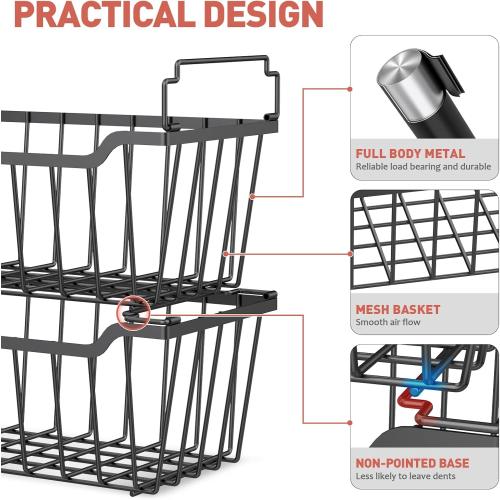 Goovilla Freezer Organizer Bins with Foldable Handle, 4 Pack Stackable Freezer Baskets for 3.5-7 Cu.FT Deep Chest Freezer Organization, Coated Metal Freezer Storage Bins with Better Space Utilization