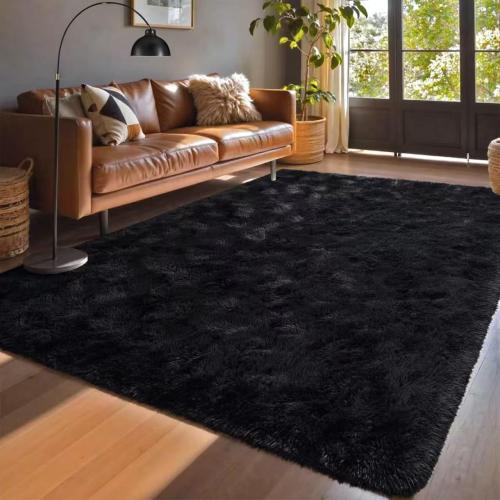 Black Rugs for Living Room Fluffy 5x7 ft Bedroom Rug Non-Slip Area Rugs Shag Carpet for Nursery Kids PlayRoom Dorm Office Indoor Modern Plush Carpets Boys